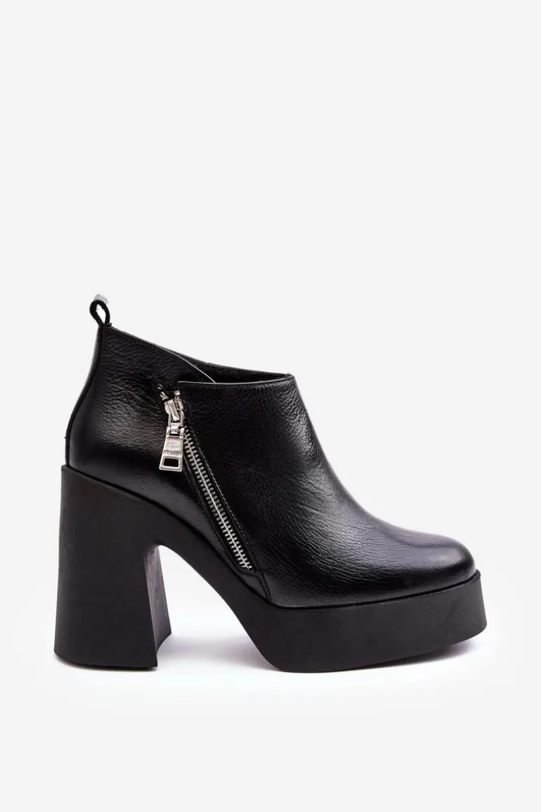 Botki Damskie Na Masywnym Słupku Z Suwakiem 1755 Zazoo Czarne
