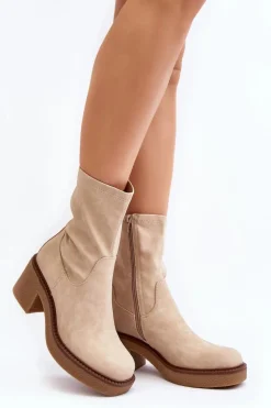 Botki Damskie Na Masywnym Obcasie Beżowe Tozanna