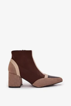 Botki Damskie Na Masywnym Słupku Na Zamek Brązowe Delvane