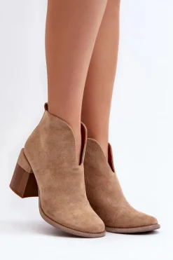Botki Damskie Na Masywnym Obcasie Beżowe Nolira