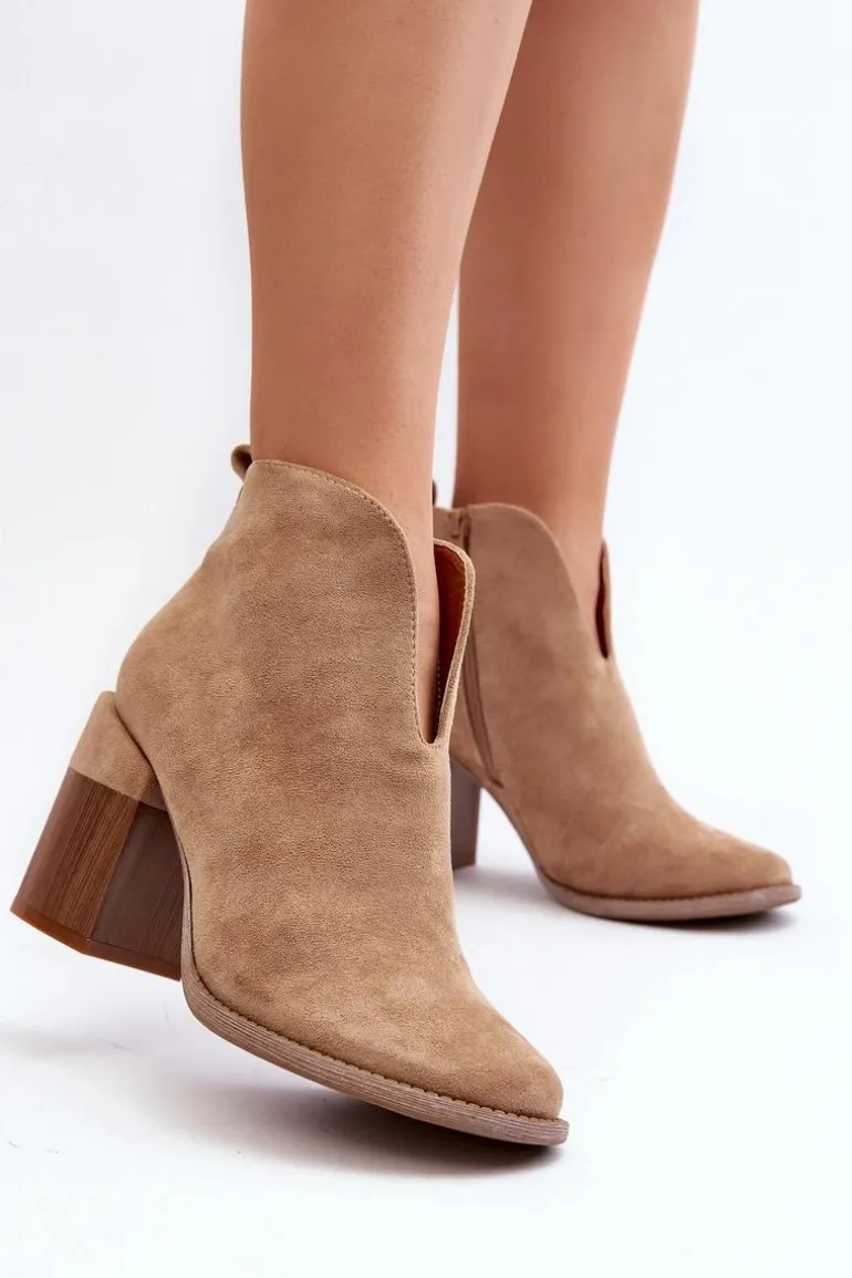 Botki Damskie Na Masywnym Obcasie Beżowe Nolira