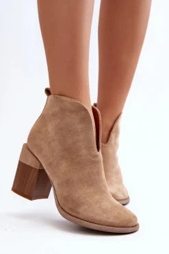 Botki Damskie Na Masywnym Obcasie Beżowe Nolira