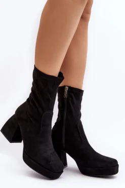 Botki Damskie Na Masywnym Obcasie I Platformie Czarne Adelles