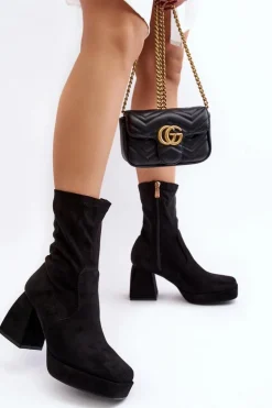 Botki Damskie Na Masywnym Obcasie I Platformie Czarne Adelles