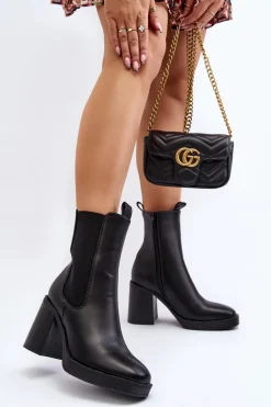 Botki Damskie Na Masywnym Obcasie Czarne Piovere