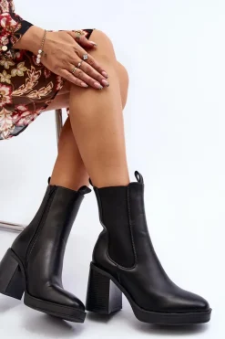 Botki Damskie Na Masywnym Obcasie Czarne Piovere