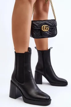 Botki Damskie Na Masywnym Obcasie Czarne Piovere