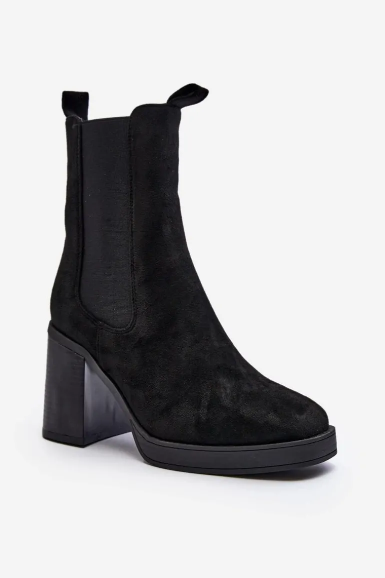 Botki Damskie Na Masywnym Obcasie Zamsz Czarne Piovere