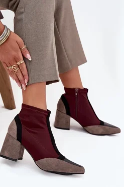 Botki Damskie Na Masywnym Słupku Na Zamek Bordowe Delvane