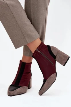Botki Damskie Na Masywnym Słupku Na Zamek Bordowe Delvane