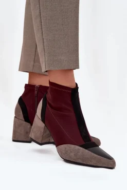 Botki Damskie Na Masywnym Słupku Na Zamek Bordowe Delvane