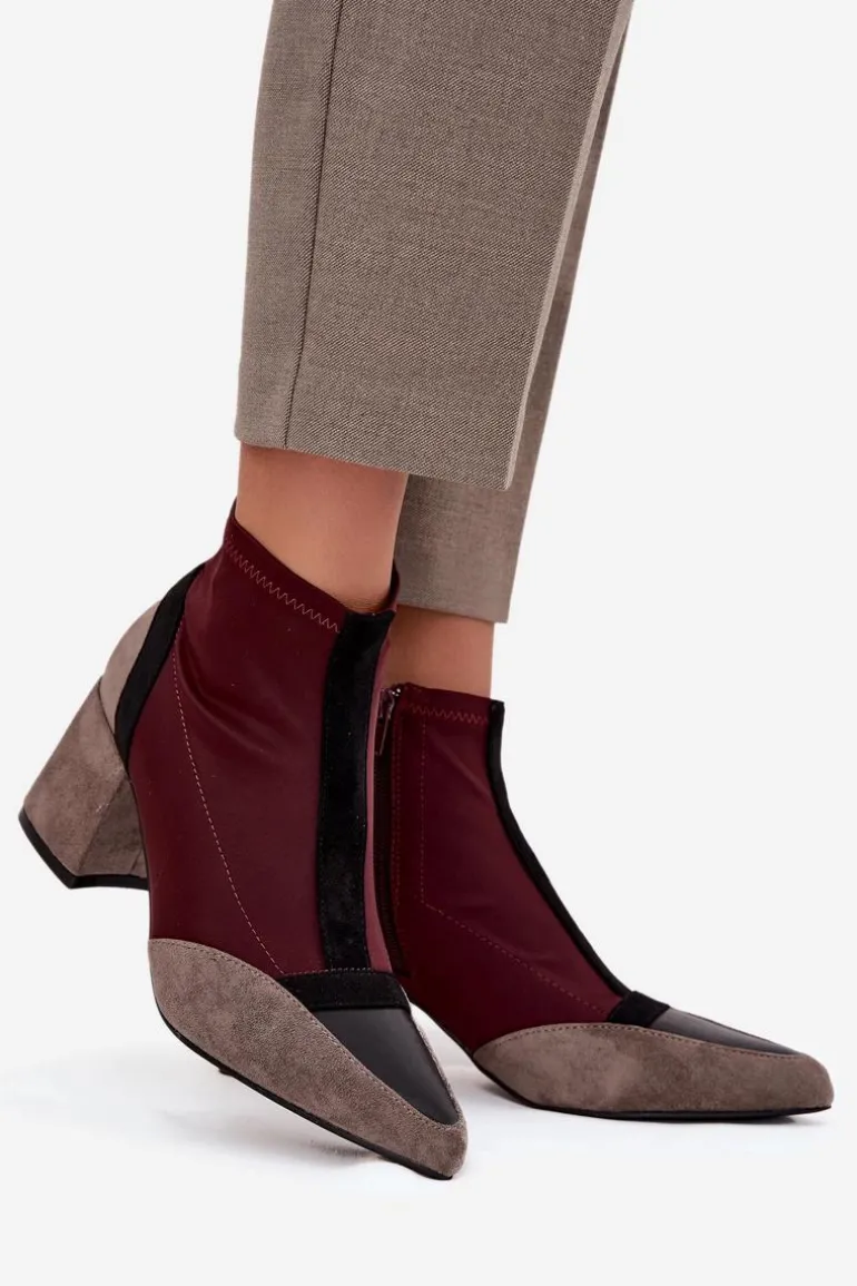 Botki Damskie Na Masywnym Słupku Na Zamek Bordowe Delvane