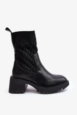 Botki Damskie Na Masywnym Obcasie Ze Skarpetą Czarne Briogen