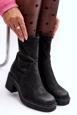 Botki Damskie Na Masywnym Obcasie Czarne Tozanna