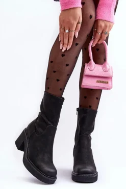 Botki Damskie Na Masywnym Obcasie Czarne Tozanna