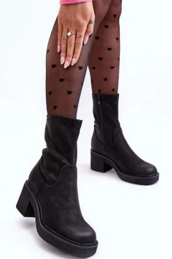 Botki Damskie Na Masywnym Obcasie Czarne Tozanna