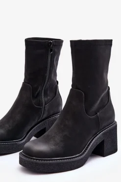 Botki Damskie Na Masywnym Obcasie Czarne Tozanna