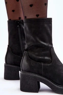 Botki Damskie Na Masywnym Obcasie Czarne Tozanna