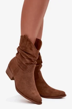 Botki Damskie Na Niskim Obcasie Z Marszczeniem Camel Adena