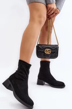 Botki Damskie Na Niskim Obcasie Czarne Aphroteia - Zamsz