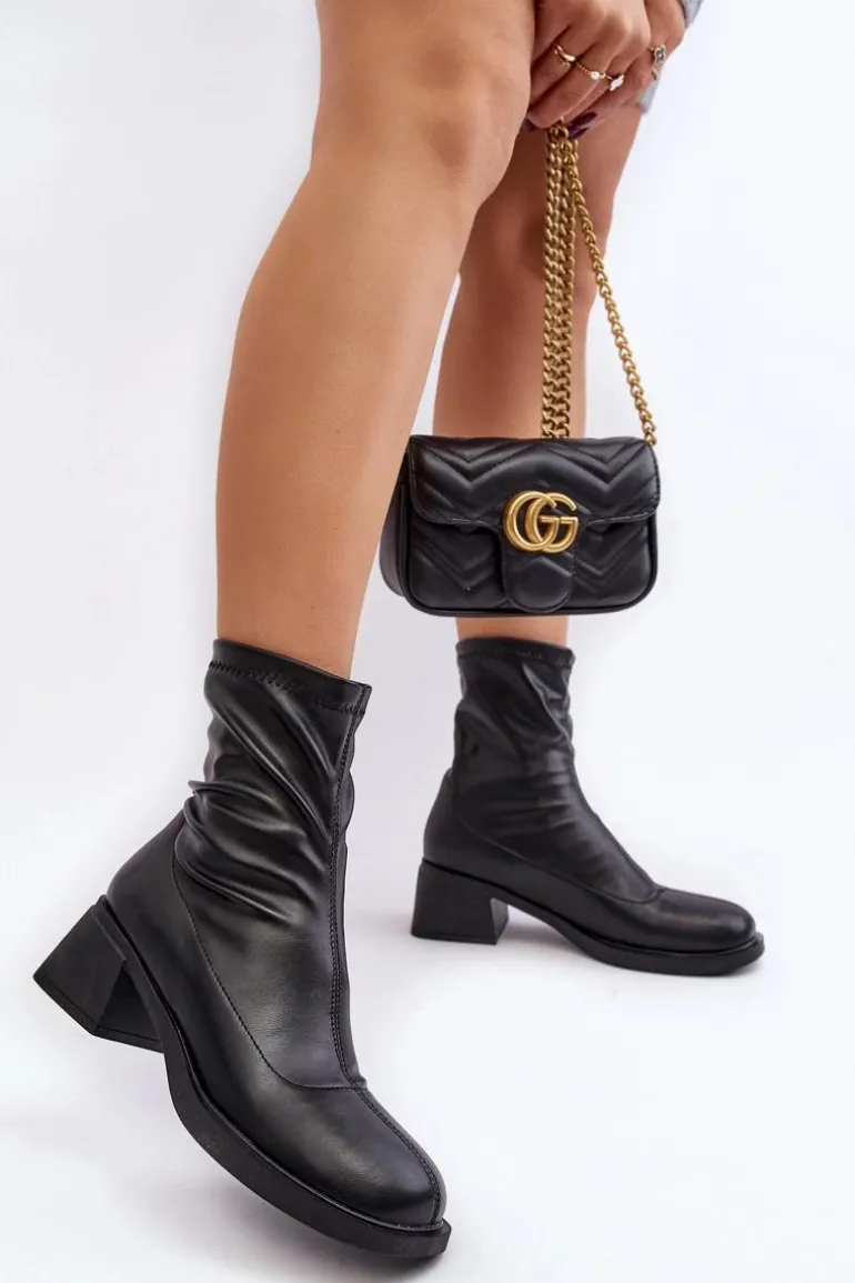 Botki Damskie Na Niskim Obcasie Czarne Aphroteia