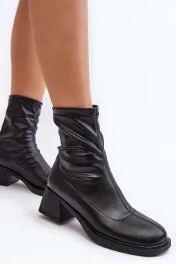 Botki Damskie Na Niskim Obcasie Czarne Aphroteia