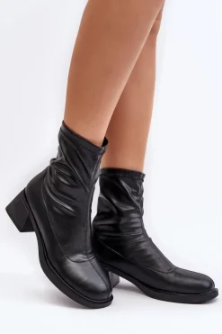Botki Damskie Na Niskim Obcasie Czarne Aphroteia