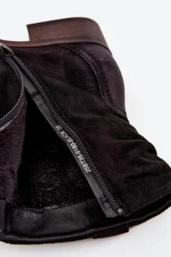 Botki Damskie Na Niskim Obcasie Z Marszczeniem Ocieplane Czarne Gracia