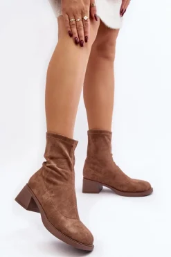 Botki Damskie Na Niskim Obcasie Brązowe Aphroteia