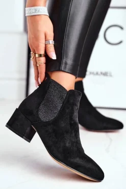 Botki Damskie Na Niskim Słupku Czarne Tersavolle