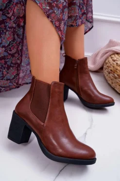 Botki Damskie Na Obcasie Brązowe Ergost