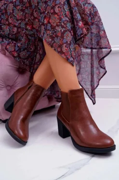 Botki Damskie Na Obcasie Brązowe Ergost