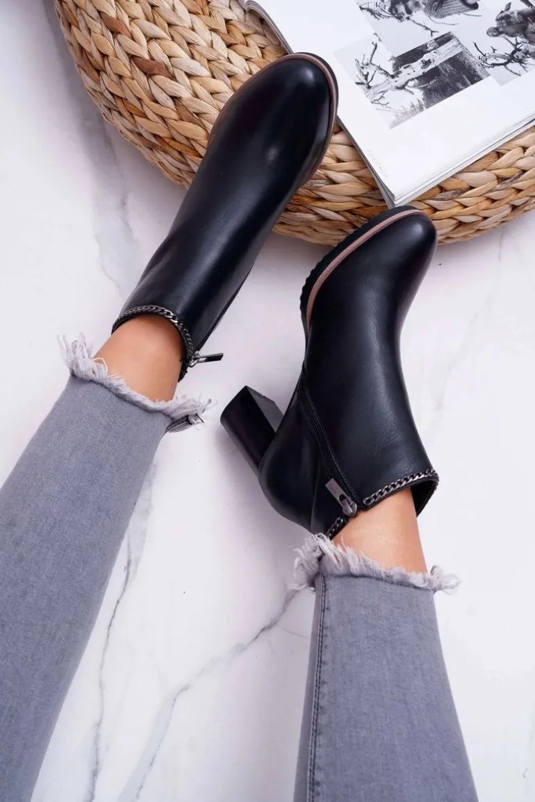 Botki Damskie Na Obcasie Skóra Big Star Czarne BB274618