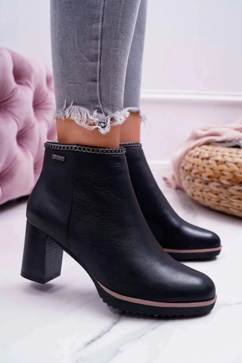 Botki Damskie Na Obcasie Skóra Big Star Czarne BB274618