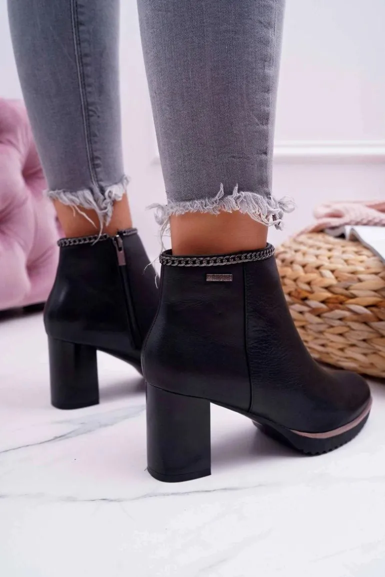 Botki Damskie Na Obcasie Skóra Big Star Czarne BB274618