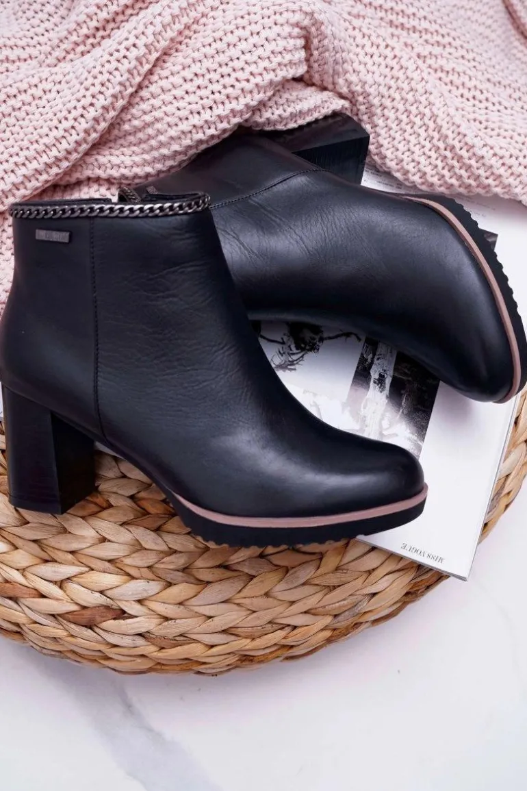 Botki Damskie Na Obcasie Skóra Big Star Czarne BB274618