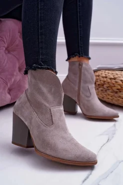 Botki Damskie Na Obcasie Skóra Zamsz Jasne Cappuccino Nicole 2433