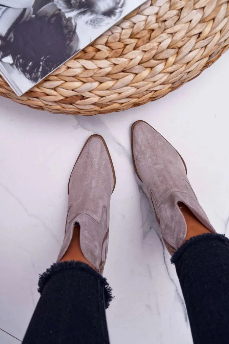 Botki Damskie Na Obcasie Skóra Zamsz Jasne Cappuccino Nicole 2433