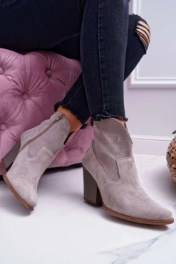 Botki Damskie Na Obcasie Skóra Zamsz Jasne Cappuccino Nicole 2433