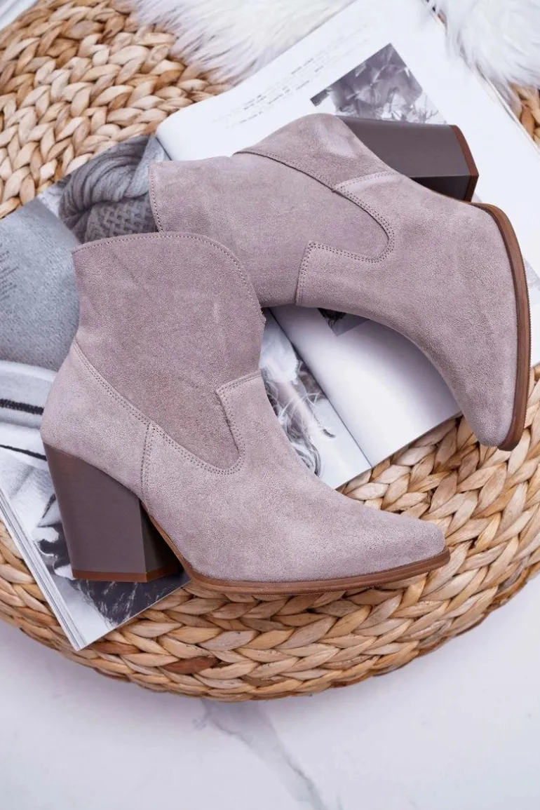 Botki Damskie Na Obcasie Skóra Zamsz Jasne Cappuccino Nicole 2433