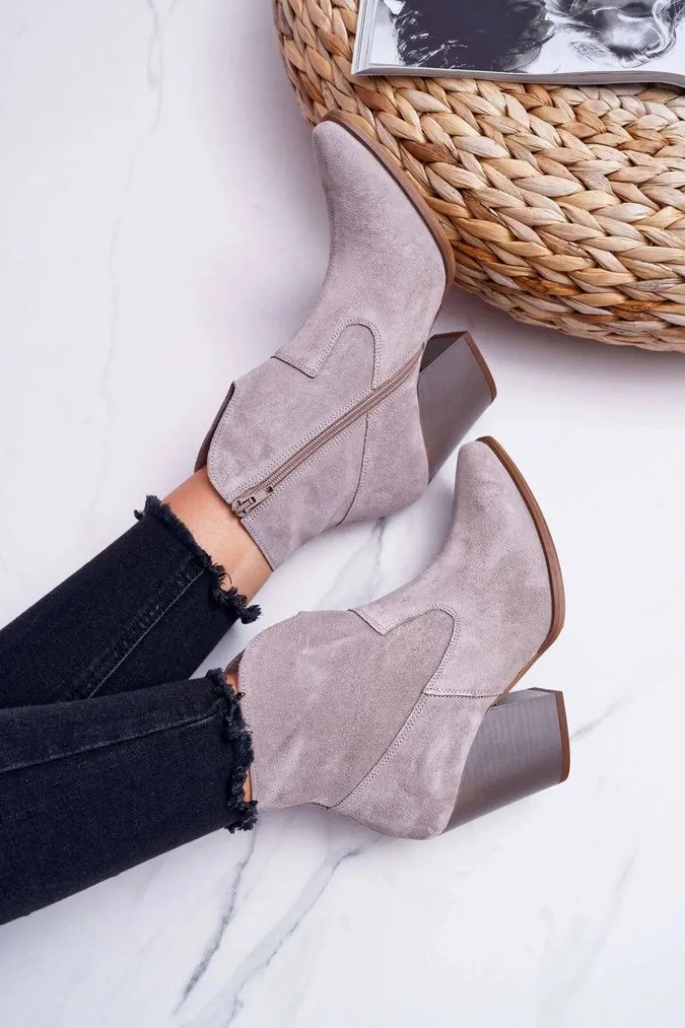 Botki Damskie Na Obcasie Skóra Zamsz Jasne Cappuccino Nicole 2433