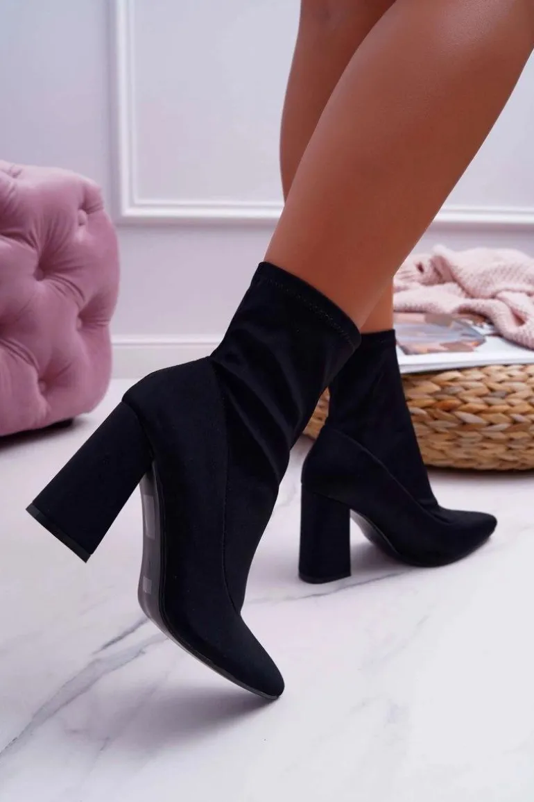 Botki Damskie Na Obcasie Wsuwane Czarne Pontiac