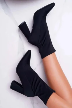 Botki Damskie Na Obcasie Wsuwane Czarne Pontiac