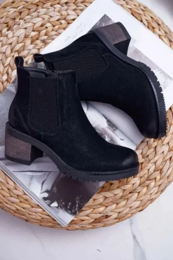 Botki Damskie Na Obcasie Sergio Leone Czarne BR BT702