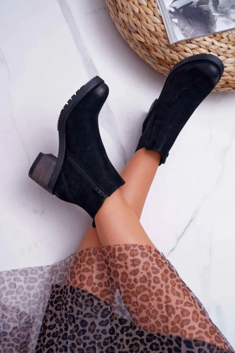 Botki Damskie Na Obcasie Sergio Leone Czarne BR BT702