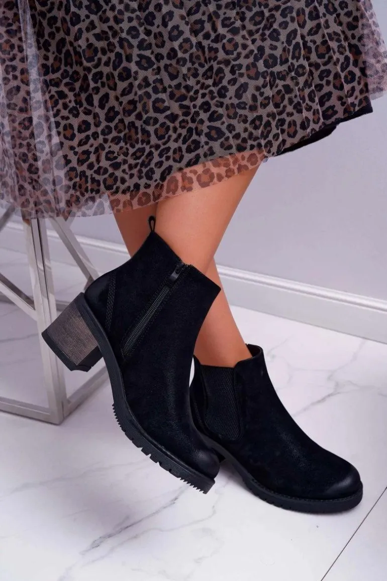 Botki Damskie Na Obcasie Sergio Leone Czarne BR BT702