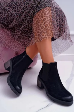 Botki Damskie Na Obcasie Sergio Leone Czarne BR BT702