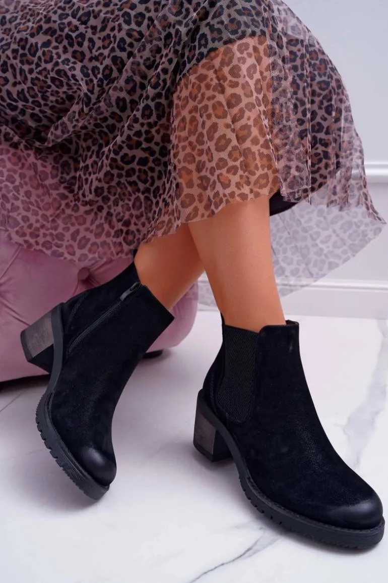 Botki Damskie Na Obcasie Sergio Leone Czarne BR BT702