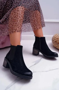 Botki Damskie Na Obcasie Sergio Leone Czarne BR BT702