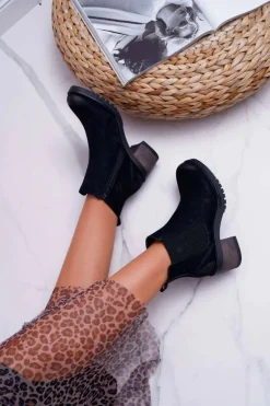 Botki Damskie Na Obcasie Sergio Leone Czarne BR BT702